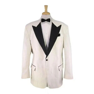 Custom Made for Rick Ross White Paisley Peak Lapel Tuxedo Blazer Jacket 50L